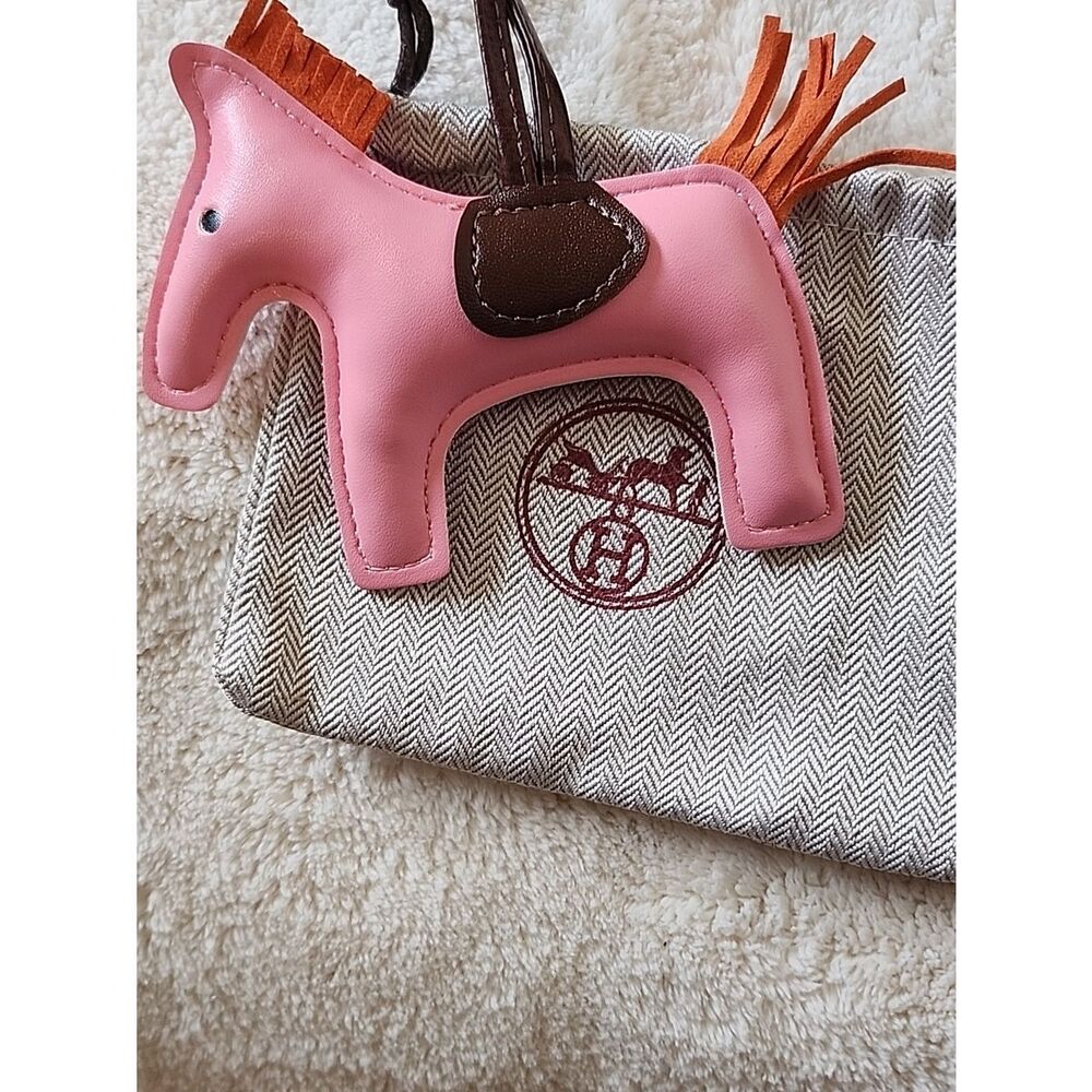 Pink Horse Charm Bag Pendant with Brown Saddle